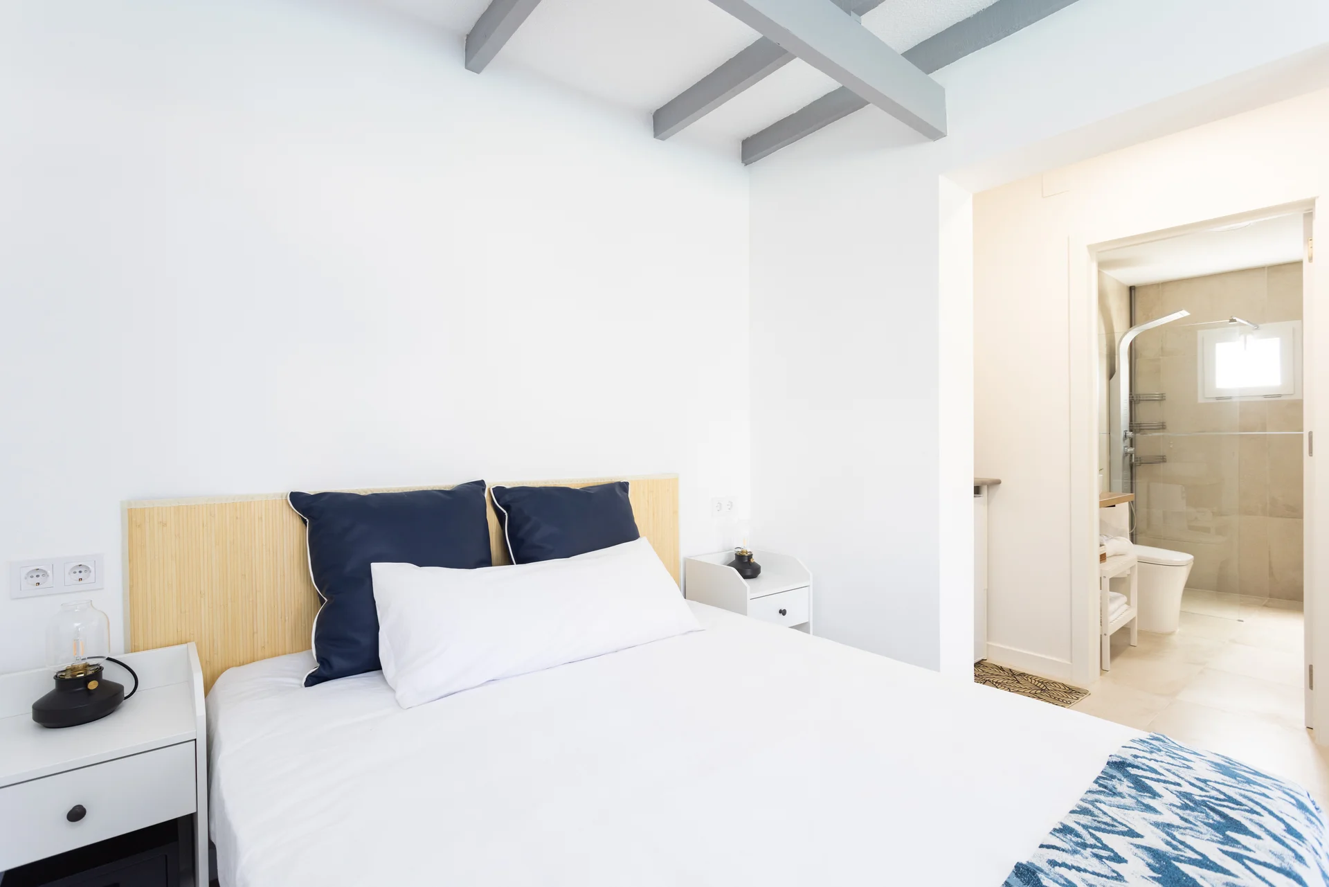 Bed view to bathroom